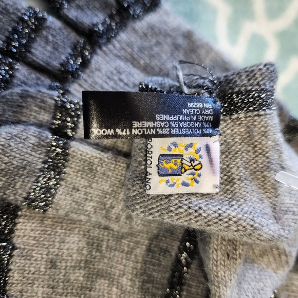 New LONG Cashmere Angora ANTHROPOLOGIE PORTOLANO Sweater Knit GLOVES Gray STRIPE - Picture 4 of 7